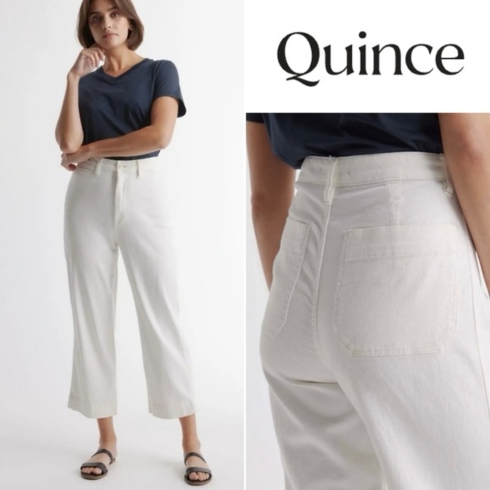 Quince Cotton Wide Leg Twill Ivory Cropped Pants Organic Cotton
